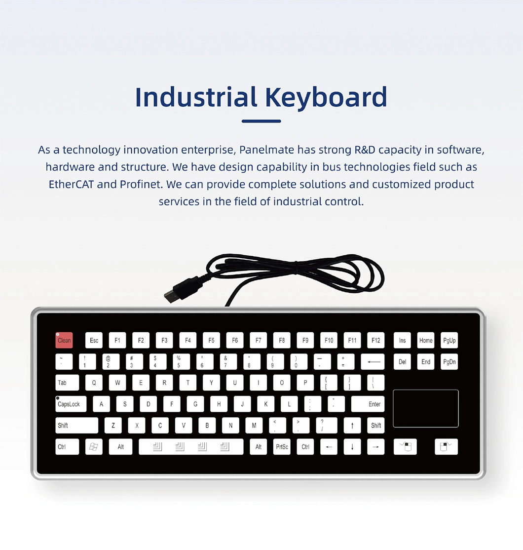 19" Industrial Keyboard with Touchpad Self-Lock Key IP65 Waterproof & Dustproof Industrial Membrane Keyboards