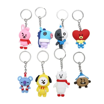 Échantillon gratuit Livraison rapide Corée Kpop Bt21 Porte-clés en caoutchouc Anime 3D Bts Porte-clés